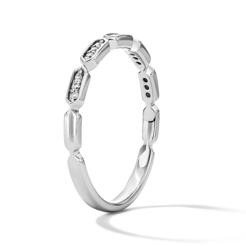 Diamond-Accent Hex Stackable Band in Sterling Silver