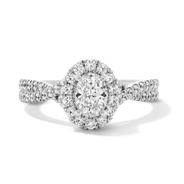 1.00 CT. T.W. Oval Certified Lab-Grown Diamond Frame Engagement Ring in 14K White Gold (F/VS2)