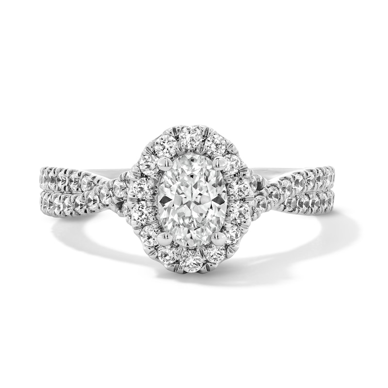 1.00 CT. T.W. Oval Certified Lab-Grown Diamond Frame Engagement Ring 14K White Gold (F/VS2)