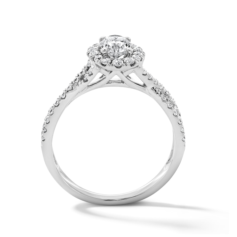 1.00 CT. T.W. Oval Certified Lab-Grown Diamond Frame Engagement Ring 14K White Gold (F/VS2)