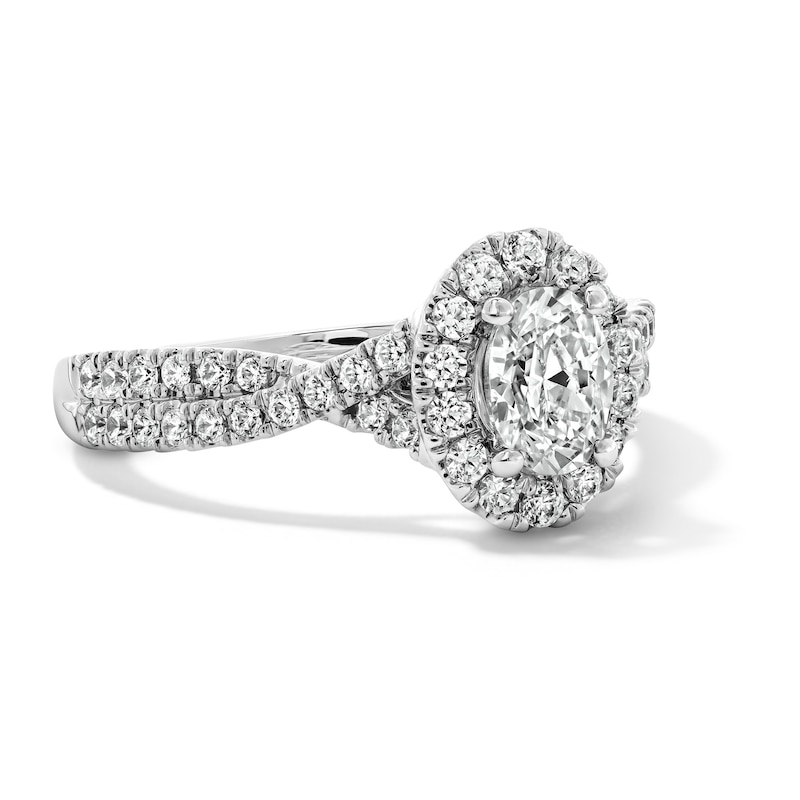 1.00 CT. T.W. Oval Certified Lab-Grown Diamond Frame Engagement Ring 14K White Gold (F/VS2)