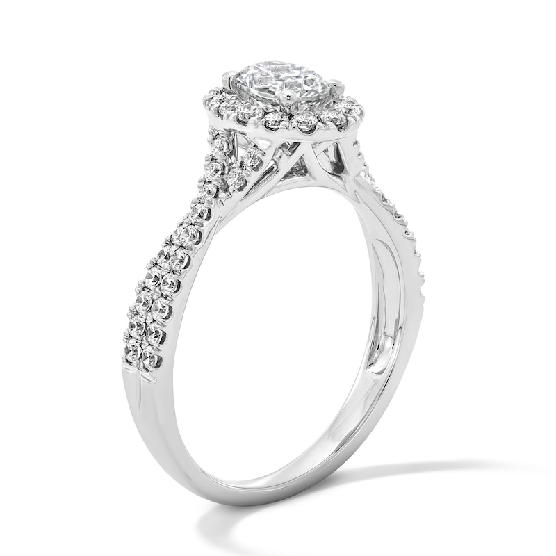 1.00 CT. T.W. Oval Certified Lab-Grown Diamond Frame Engagement Ring 14K White Gold (F/VS2)