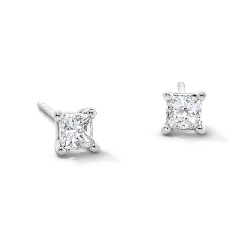 Main Image 1 of 0.37 CT. T.W. Princess-Cut Diamond Solitaire Stud Earrings in 14K White Gold (J/I3)