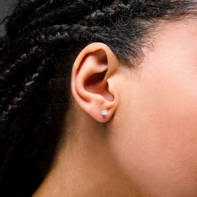 Main Image 2 of 0.37 CT. T.W. Princess-Cut Diamond Solitaire Stud Earrings in 14K White Gold (J/I3)