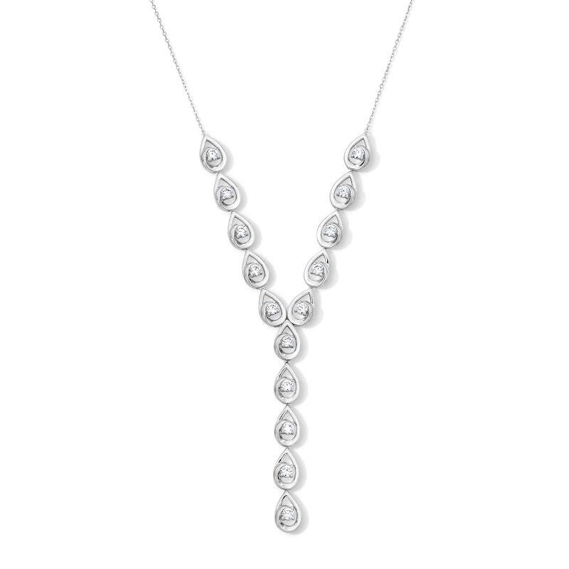 Main Image 1 of 1.00 CT. T.W. Certified Lab-Grown Diamond Teardrop Swirl “Y” Necklace in Sterling Silver (F/SI2)