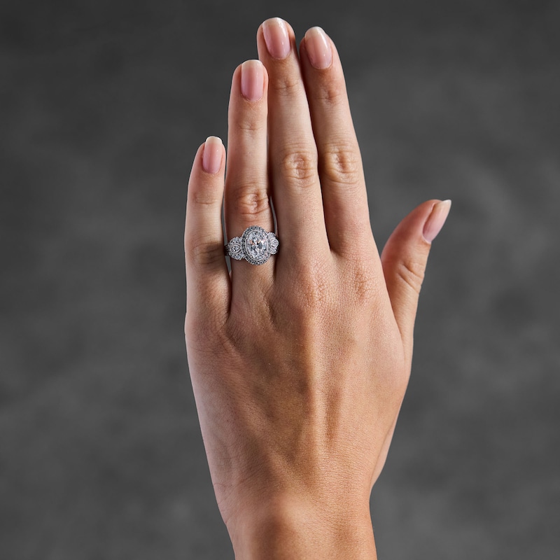 2.75 CT. T.W. Oval Certified Lab-Grown Diamond Frame Engagement Ring 14K White Gold (F/VS2)