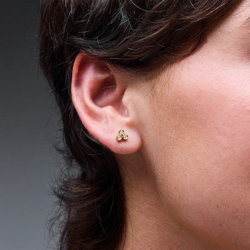 Main Image 2 of 0.09 CT. T.W. Certified Lab-Grown Diamond Trio Stud Earrings in Sterling Silver with 14K Gold Plate (I/SI2)