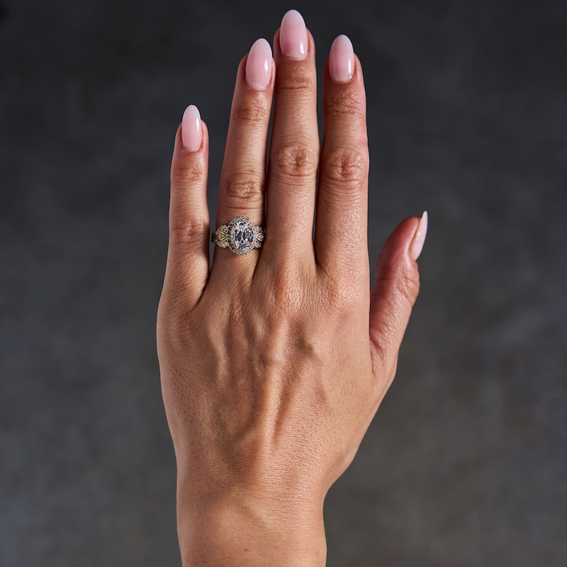 Main Image 2 of 2.75 CT. T.W. Oval Certified Lab-Grown Diamond Frame Engagement Ring in 14K Gold (F/VS2)