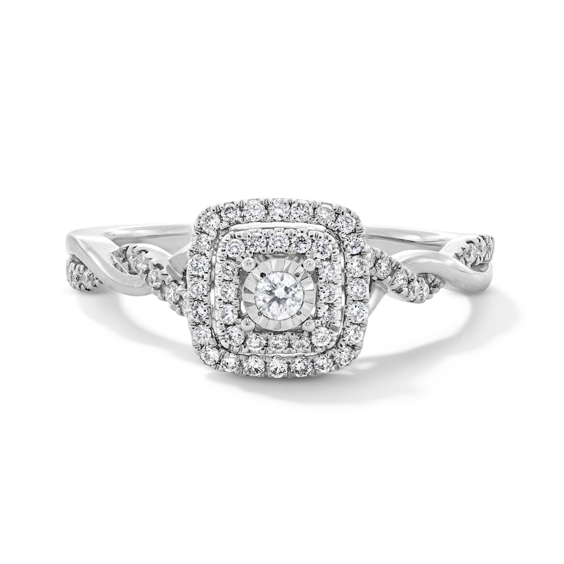 Main Image 1 of 0.25 CT. T.W. Diamond Double Cushion Frame Engagement Ring in 10K White Gold