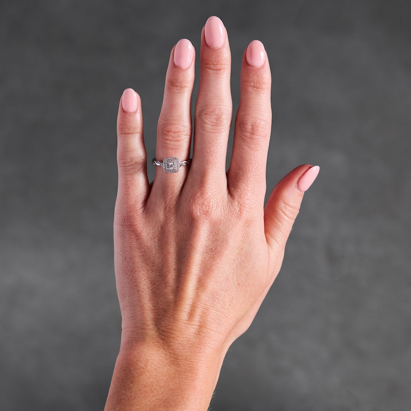 Main Image 2 of 0.25 CT. T.W. Diamond Double Cushion Frame Engagement Ring in 10K White Gold