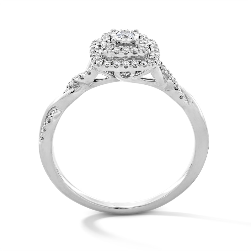 Main Image 3 of 0.25 CT. T.W. Diamond Double Cushion Frame Engagement Ring in 10K White Gold