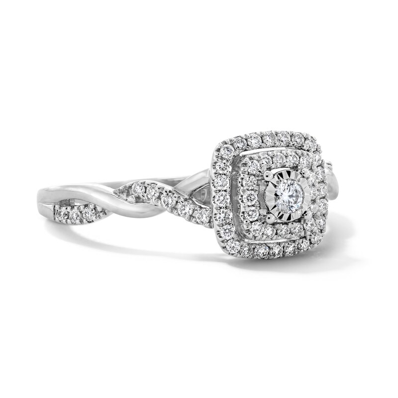 Main Image 4 of 0.25 CT. T.W. Diamond Double Cushion Frame Engagement Ring in 10K White Gold