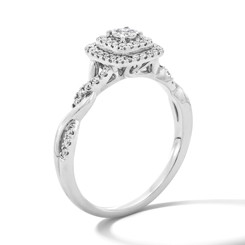 Main Image 5 of 0.25 CT. T.W. Diamond Double Cushion Frame Engagement Ring in 10K White Gold