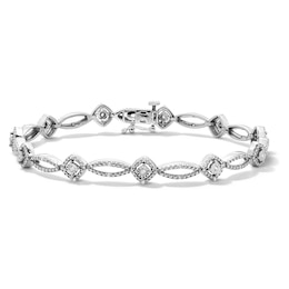 0.25 CT. T.W. Diamond Marquise and Square Link Bracelet in Sterling Silver