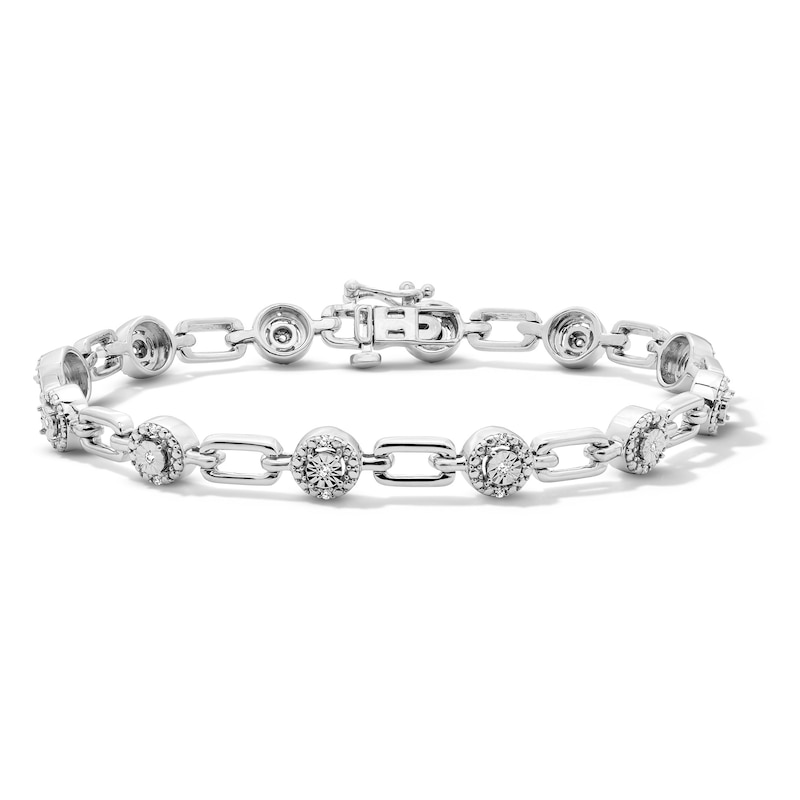 0.15 CT. T.W. Diamond Beaded Frame Link Bracelet in Sterling Silver