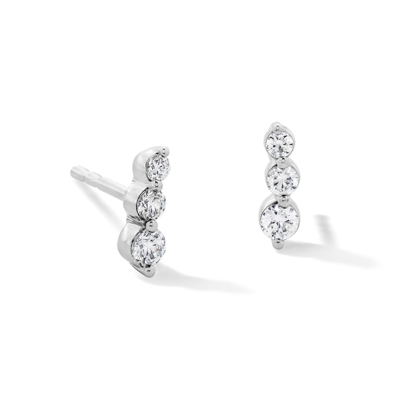 Main Image 1 of 0.25 CT. T.W. Certified Lab-Grown Diamond Three-Stone Stud Earrings in Sterling Silver (F/VS2)