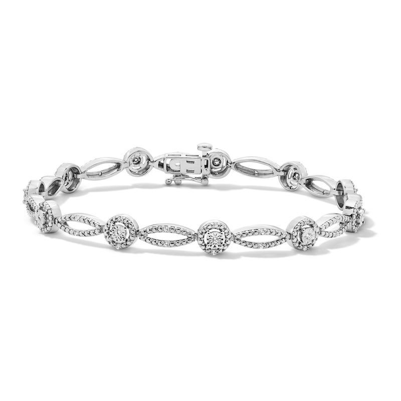 0.25 CT. T.W. Diamond Marquise and Round Link Bracelet in Sterling Silver