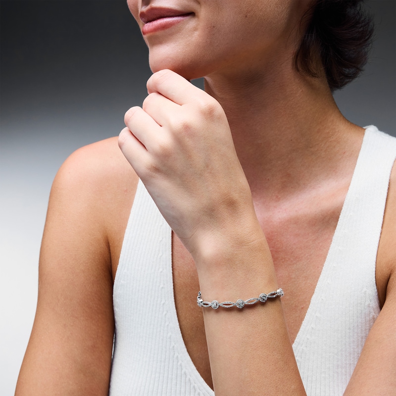 0.25 CT. T.W. Diamond Marquise and Round Link Bracelet in Sterling Silver