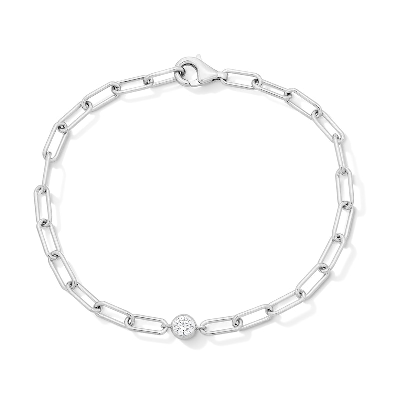 Main Image 1 of 0.25 CT. T.W. Certified Lab-Grown Diamond Solitaire Paper Clip Chain Bracelet in Sterling Silver (F/SI2) - 7.5”