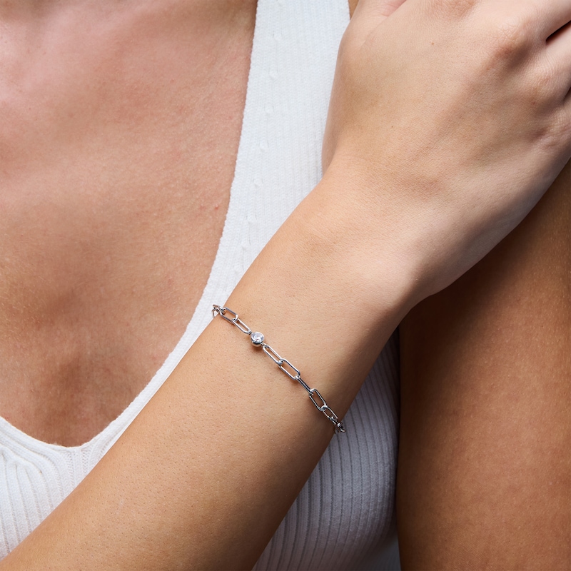 Main Image 2 of 0.25 CT. T.W. Certified Lab-Grown Diamond Solitaire Paper Clip Chain Bracelet in Sterling Silver (F/SI2) - 7.5”