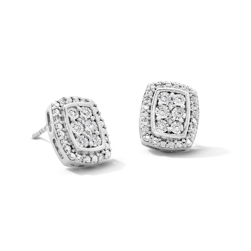 Main Image 1 of 0.15 CT. T.W. Certified Lab-Grown Diamond Multi-Stone Cushion Frame Earrings in Sterling Silver (F/SI2)