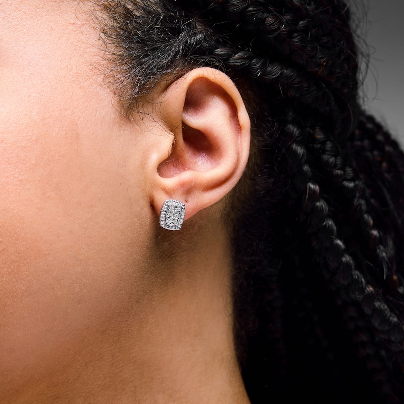 Main Image 2 of 0.15 CT. T.W. Certified Lab-Grown Diamond Multi-Stone Cushion Frame Earrings in Sterling Silver (F/SI2)