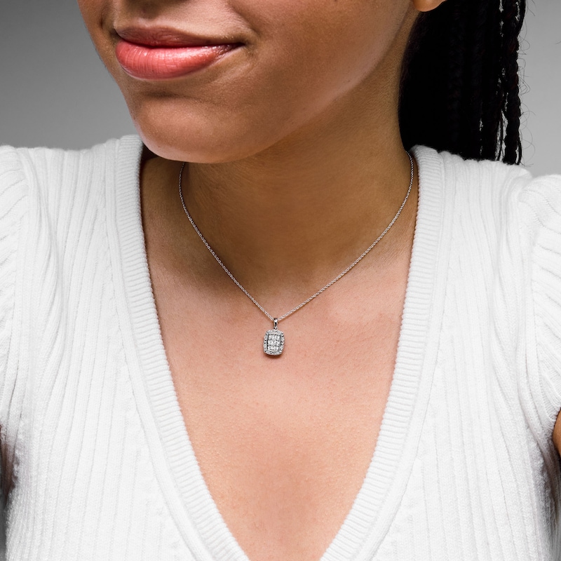 Main Image 2 of 0.10 CT. T.W. Certified Lab-Grown Diamond Multi-Stone Cushion Frame Pendant in Sterling Silver (F/SI2)