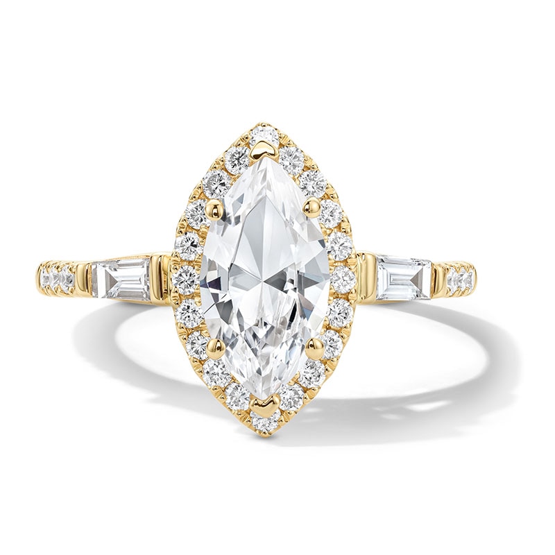 Main Image 1 of 1.50 CT. T.W. Marquise-Cut Certified Lab-Grown Diamond Frame Engagement Ring in 14K  Gold (F/VS2)