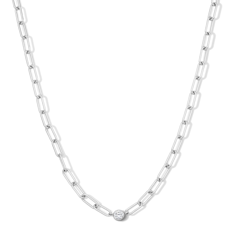 Main Image 1 of 0.25 CT. T.W. Certified Lab-Grown Diamond Solitaire Paper Clip Chain Necklace in Sterling Silver (F/SI2)