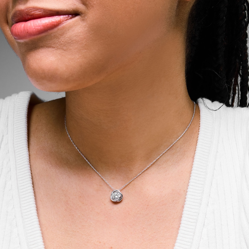 0.40 CT. T.W. Certified Lab-Grown Diamond Solitaire Swirl Pendant in Sterling Silver (F/SI2)