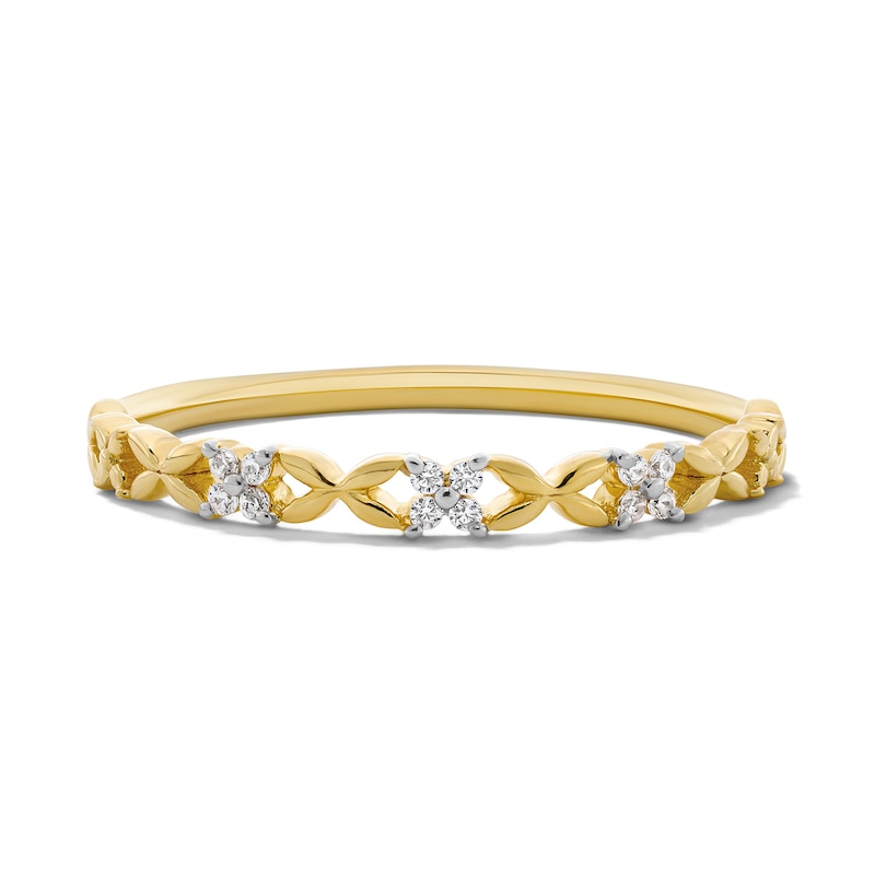 Diamond Accent Flower Anniversary Ring 10K Yellow Gold