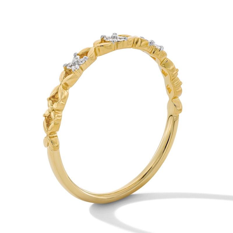Diamond Accent Flower Anniversary Ring 10K Yellow Gold