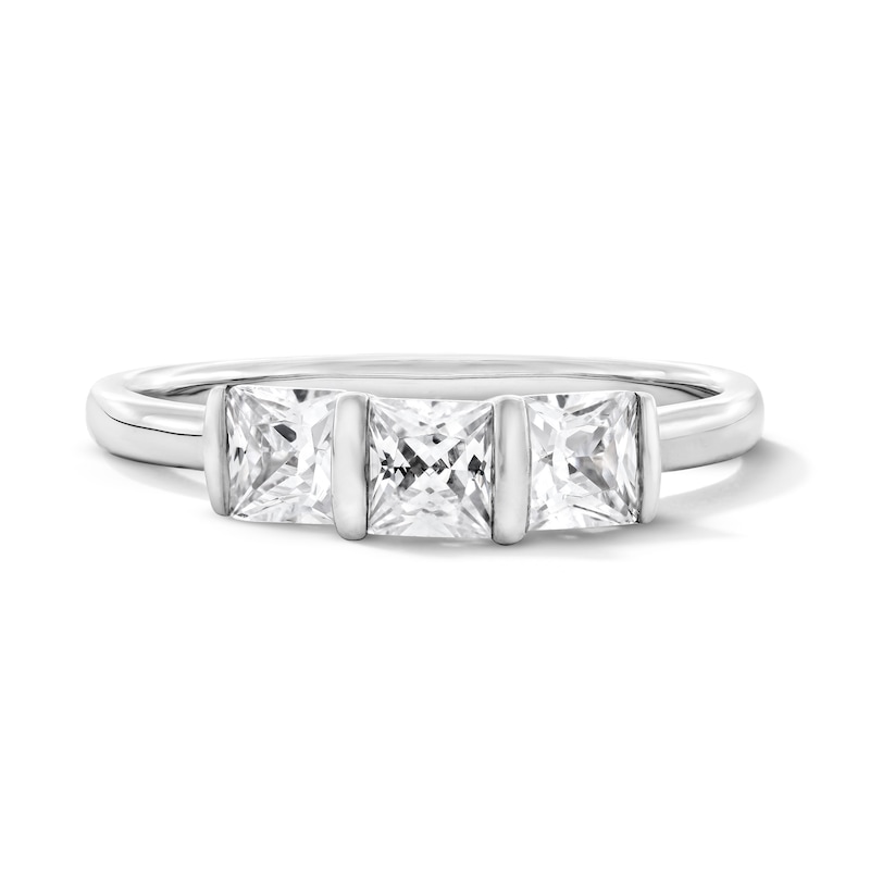 Main Image 1 of 1.00 CT. T.W. Princess-Cut Certified Lab-Grown Diamond Channel-Set Three-Stone Band in 14K White Gold (F/VS2)