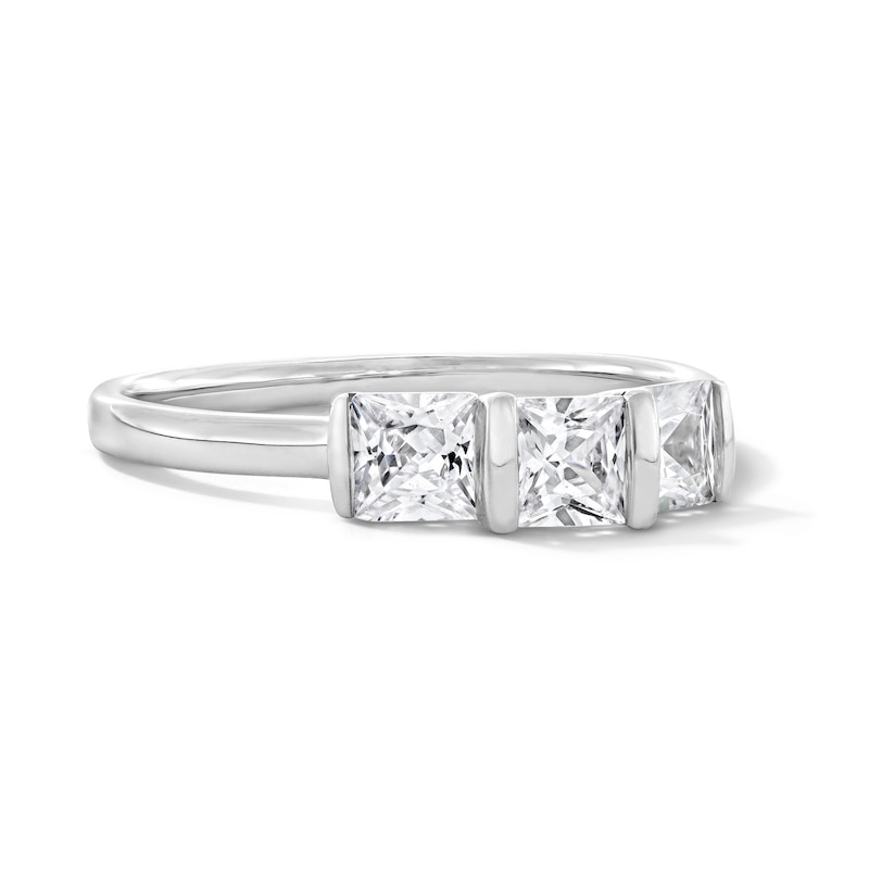 Main Image 4 of 1.00 CT. T.W. Princess-Cut Certified Lab-Grown Diamond Channel-Set Three-Stone Band in 14K White Gold (F/VS2)