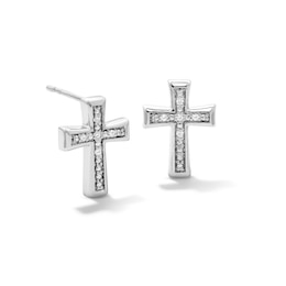 Diamond-Accent Cross Stud Earrings in Sterling Silver