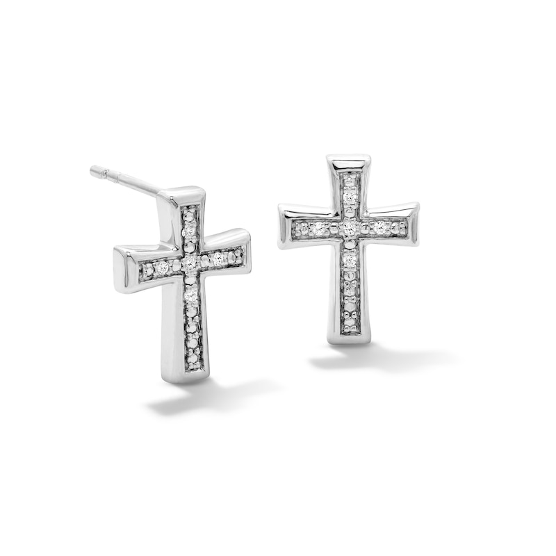 Main Image 1 of Diamond-Accent Cross Stud Earrings in Sterling Silver