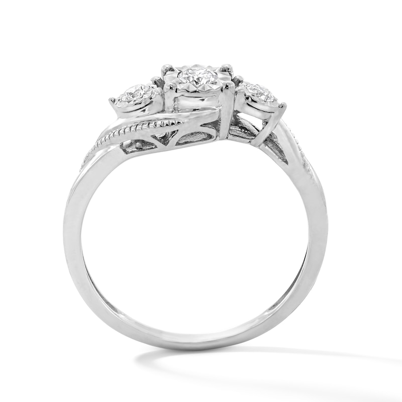 Main Image 3 of 0.20 CT. T.W. Diamond Three-Stone Engagement Ring in 10K White Gold (J/I3)