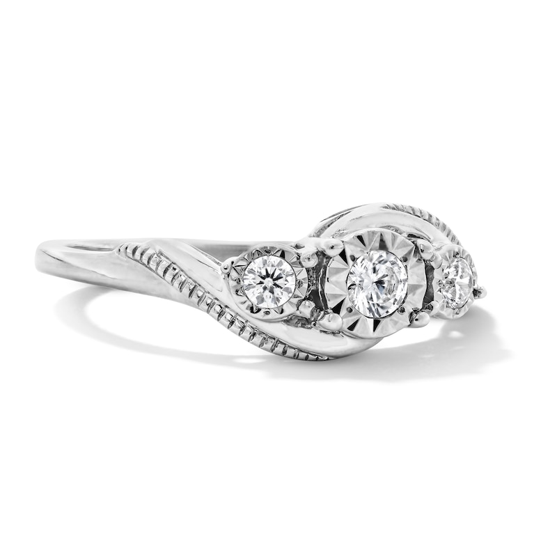Main Image 4 of 0.20 CT. T.W. Diamond Three-Stone Engagement Ring in 10K White Gold (J/I3)
