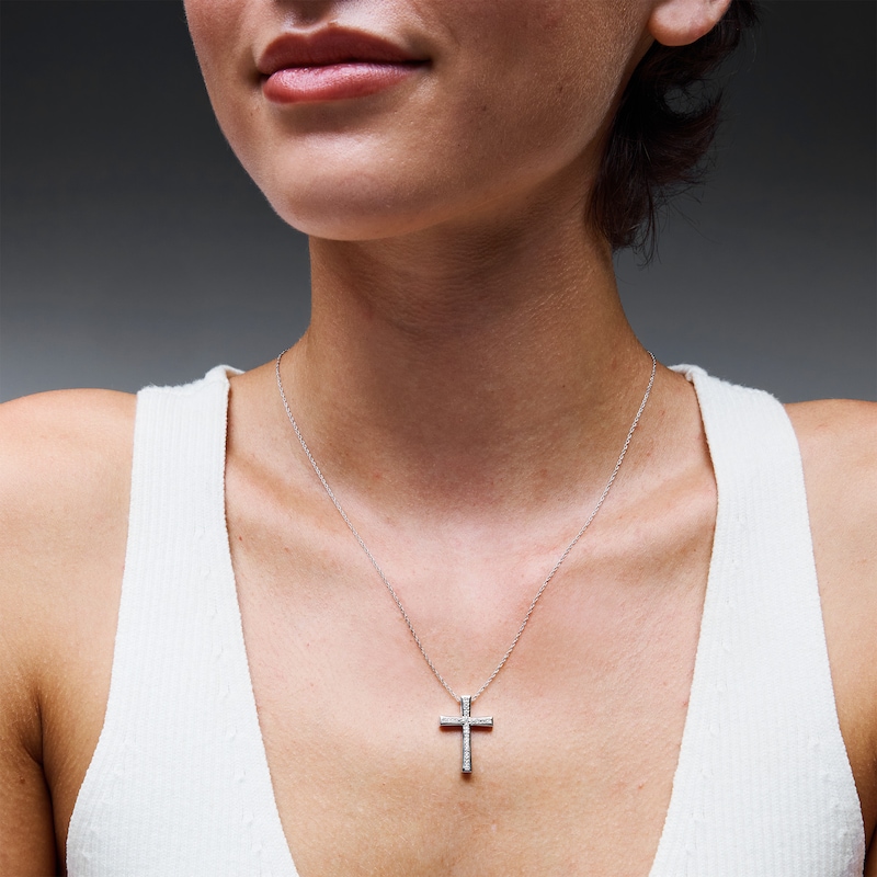 Diamond-Accent Cross Pendant in Sterling Silver