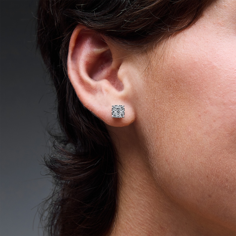 Main Image 2 of 0.50 CT. T.W. Certified Lab-Grown Diamond Cushion-Frame Stud Earrings in Sterling Silver (F/SI2)
