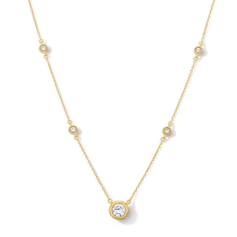 0.58 CT. T.W. Certified Lab-Grown Diamond Station Necklace in Sterling Silver with 14K Yellow Gold Plate (I/SI2)