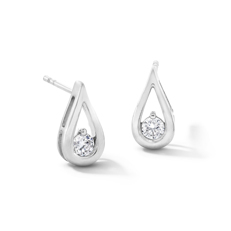 Main Image 1 of 0.20 CT. T.W. Certified Lab-Grown Diamond Solitaire Teardrop Frame Earrings in Sterling Silver (F/SI2)