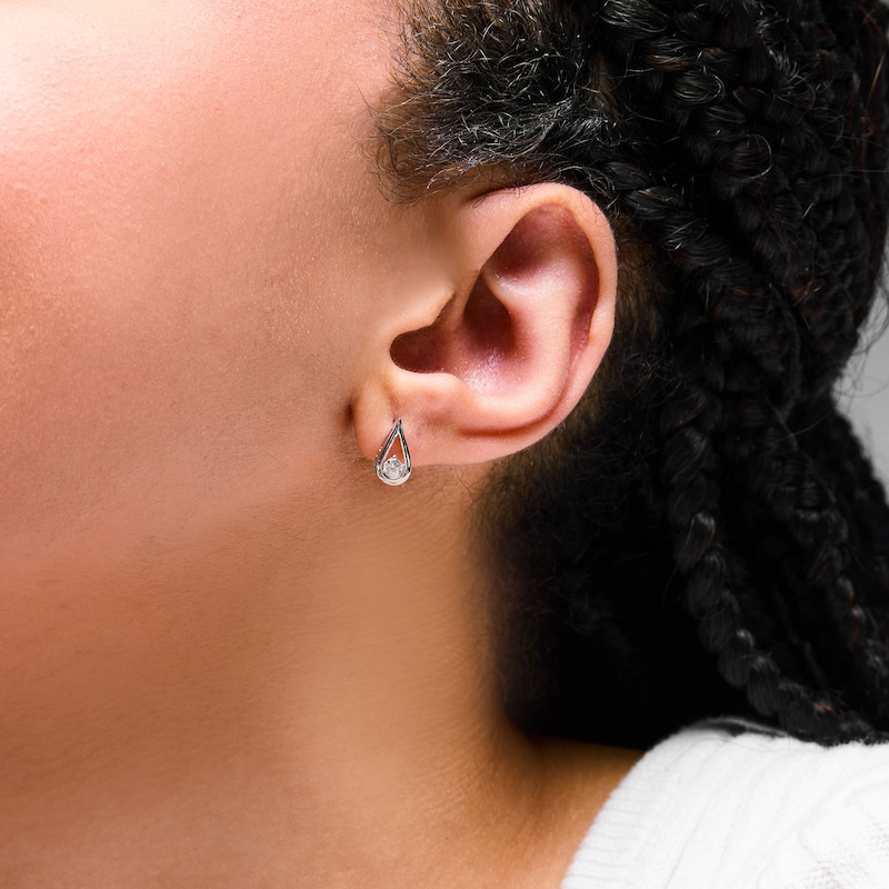 Main Image 2 of 0.20 CT. T.W. Certified Lab-Grown Diamond Solitaire Teardrop Frame Earrings in Sterling Silver (F/SI2)