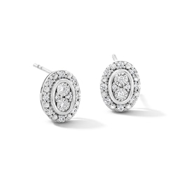 0.15 CT. T.W. Certified Lab-Grown Diamond Multi-Stone Oval Frame Earrings in Sterling Silver (F/SI2)