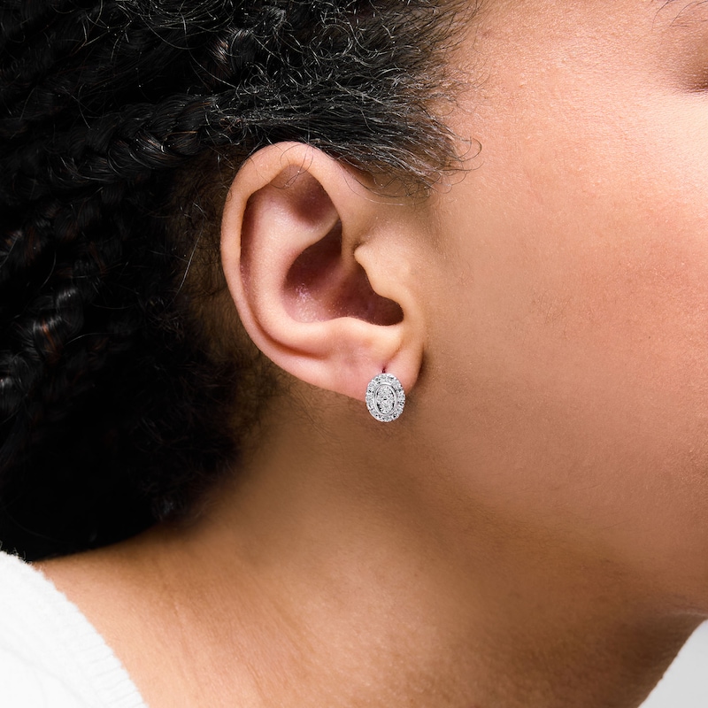 Main Image 2 of 0.15 CT. T.W. Certified Lab-Grown Diamond Multi-Stone Oval Frame Earrings in Sterling Silver (F/SI2)