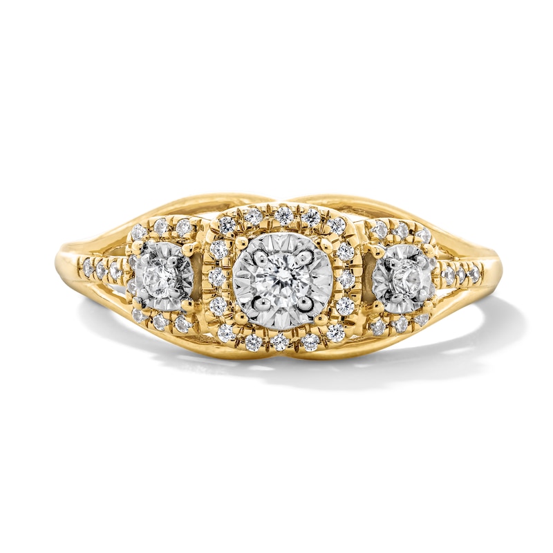 Main Image 1 of 0.20 CT. T.W. Diamond Frame Three-Stone Engagement  Ring in 10K Gold