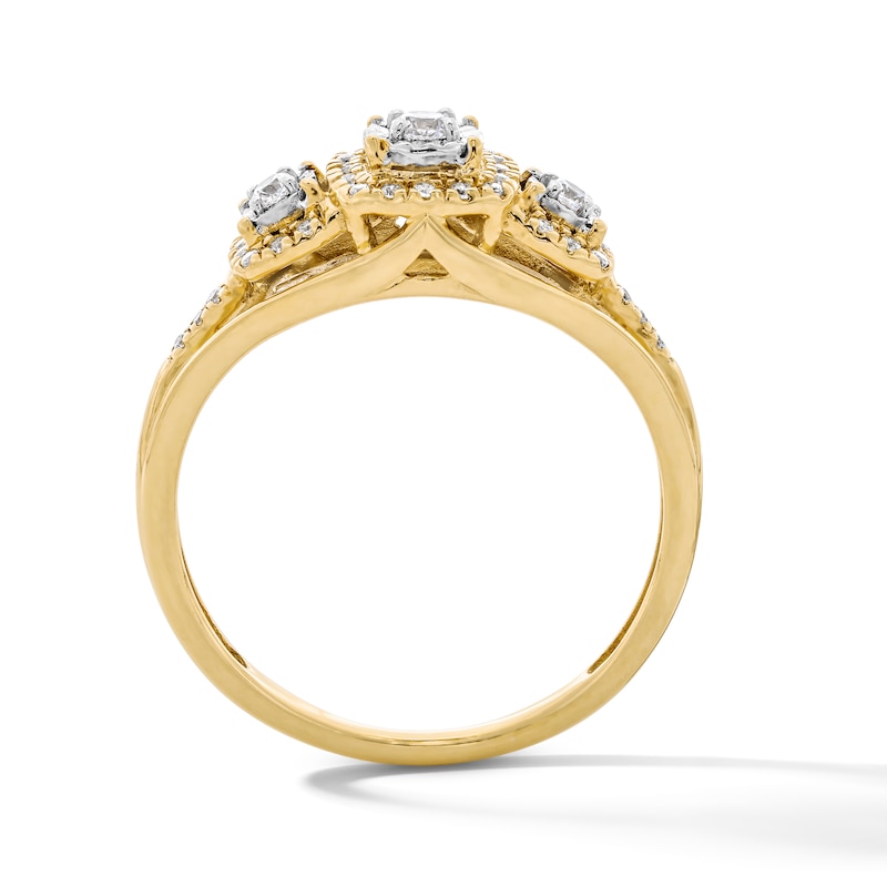 Main Image 3 of 0.20 CT. T.W. Diamond Frame Three-Stone Engagement  Ring in 10K Gold