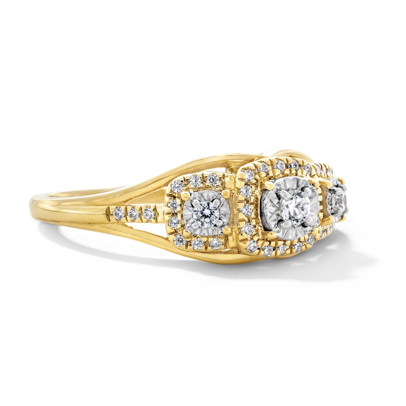 Main Image 4 of 0.20 CT. T.W. Diamond Frame Three-Stone Engagement  Ring in 10K Gold