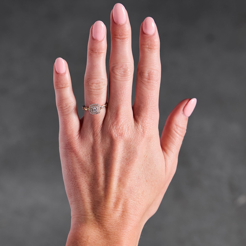 Main Image 2 of 0.25 CT. T.W. Diamond Double Cushion Frame Engagement Ring in 10K Gold