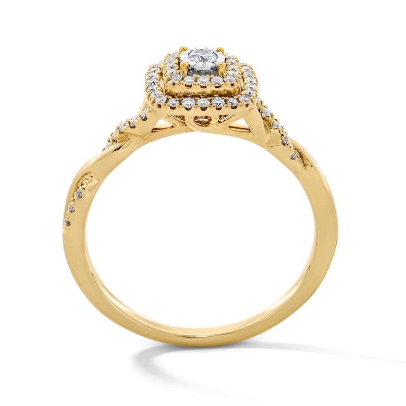 Main Image 3 of 0.25 CT. T.W. Diamond Double Cushion Frame Engagement Ring in 10K Gold
